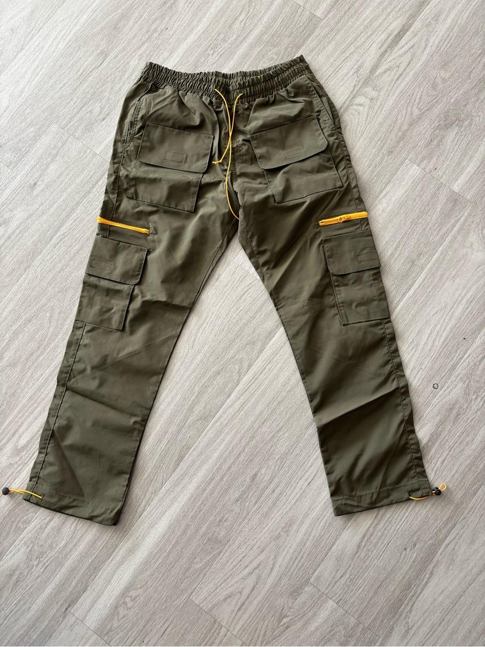 Olive Green Jogger Pants with Gold/Yellow Accents